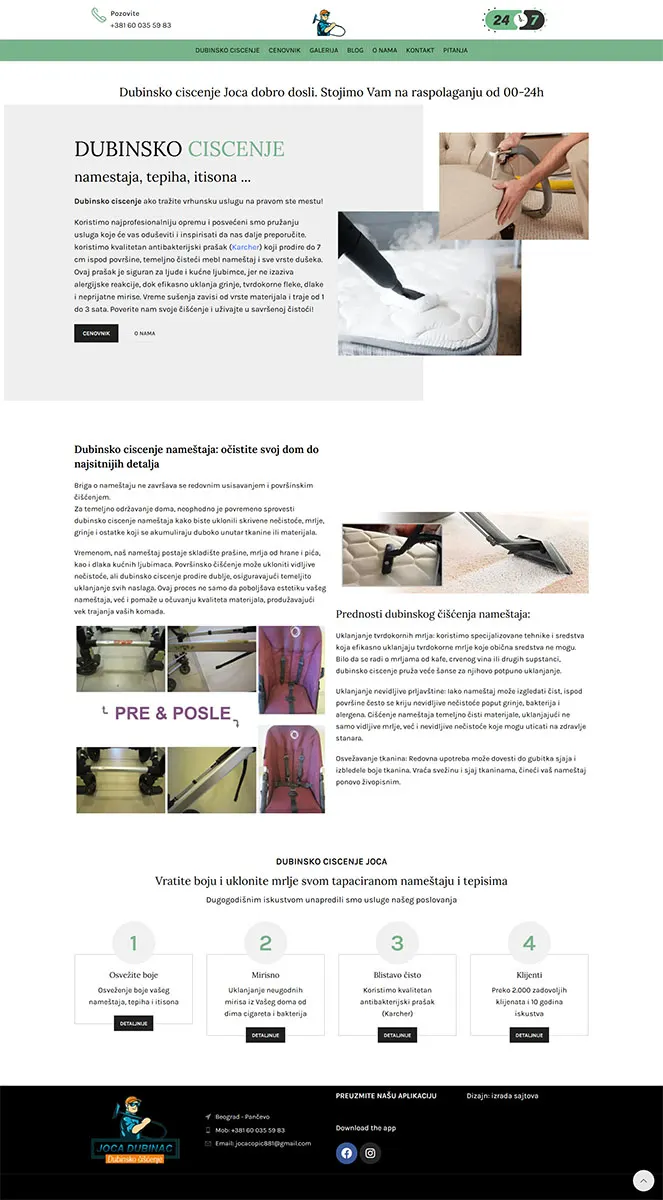 Izrada sajta za čišćenje nameštaja i itisona
