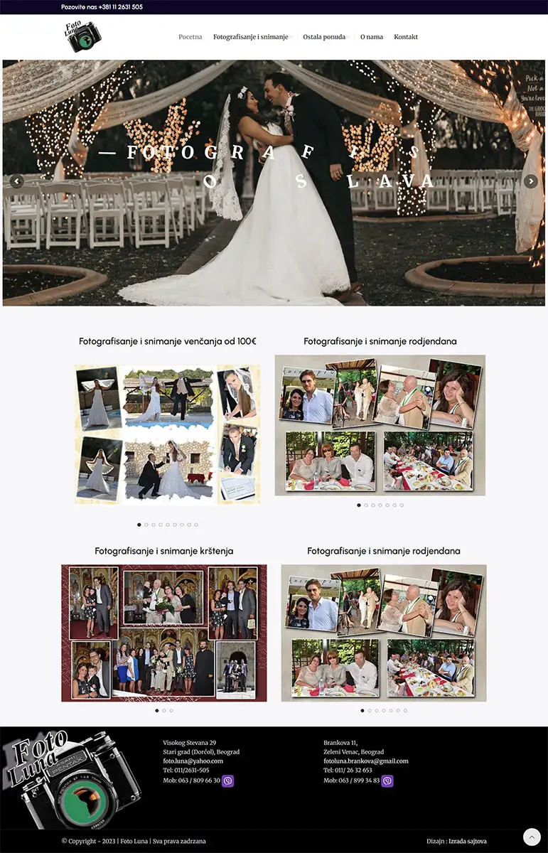 Profesionalna izrada sajtova za fotografisanje i video produkciju