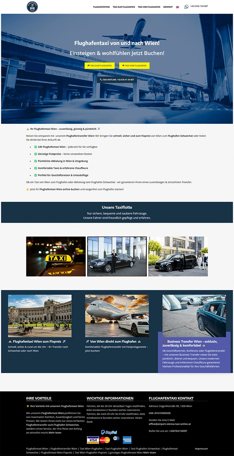 izrada sajta za aerodromski taxi u Beču - online rezervacija i transfer usluga