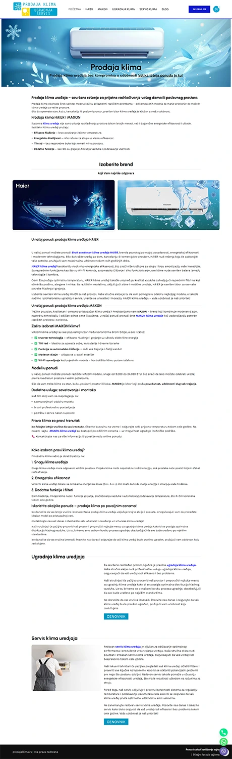 izrada web shopa za klime i klimatizaciju
