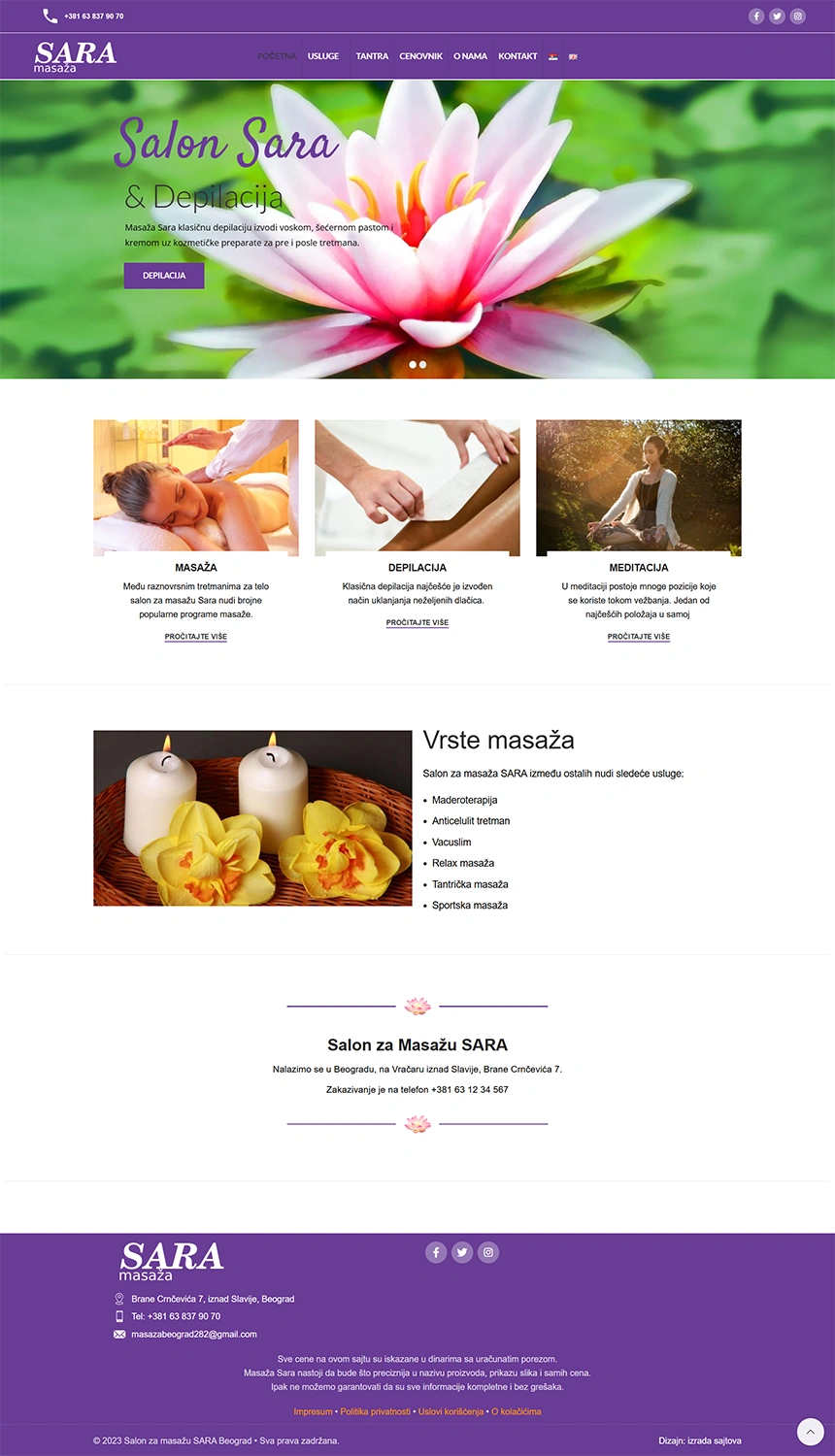 web dizajn za salon za masažu